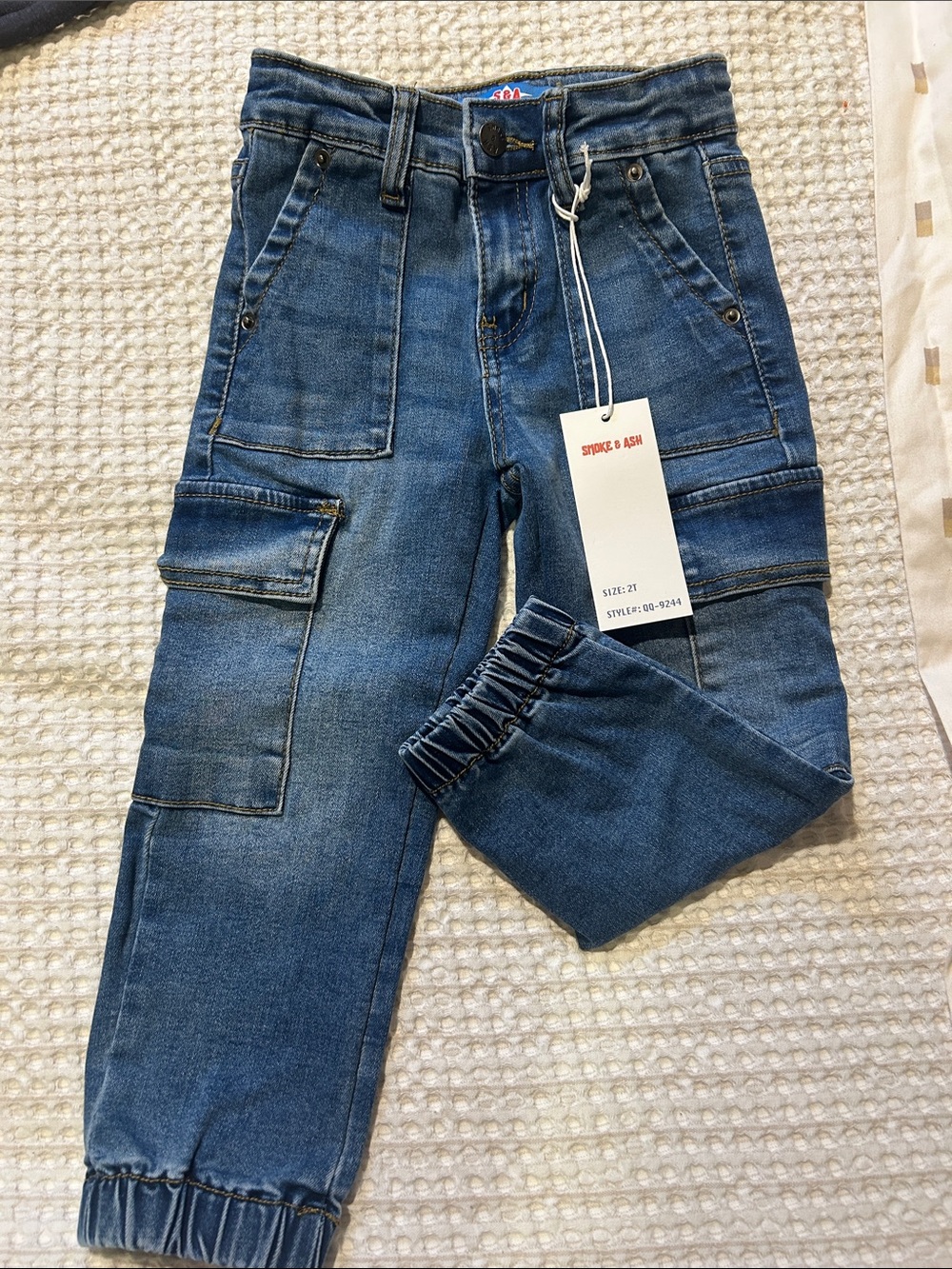 Kids Blue Cargo Denim Jogger Jeans -